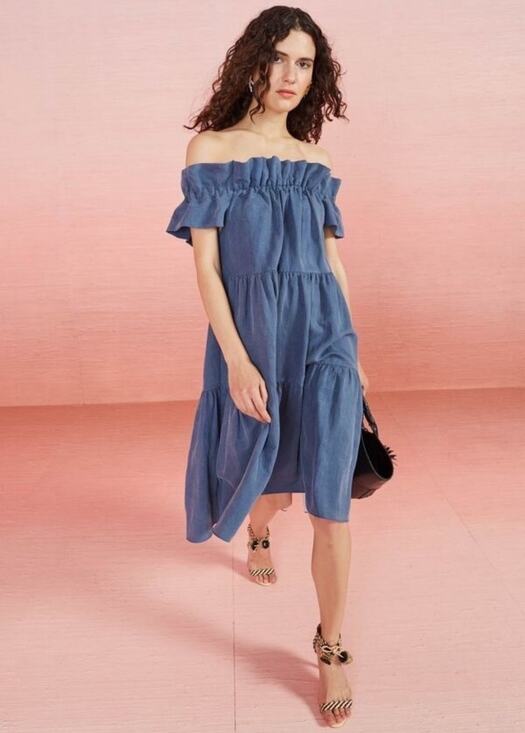 Ulla Johnson Dresses & Skirts - Ulla Johnson Off Shoulder Linen Chambray Tiered Midi Dress Size 4